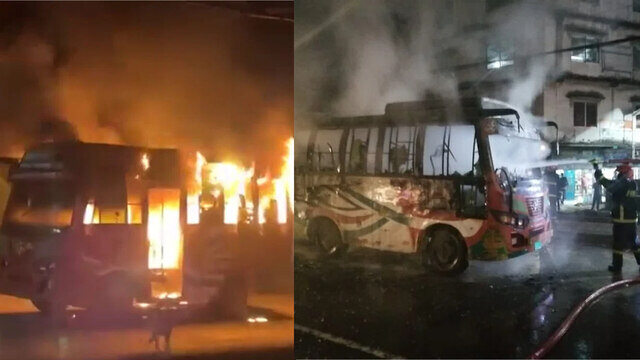 হরতালের আগের রাতে বাসে আগুন